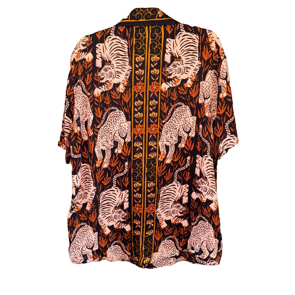 Farm Rio NWT Womens tiger XS Button Shirt Tropical Boho Resort Top tropical bold - Picture 6 of 6